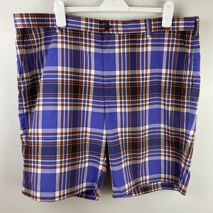 IZOD Golf Shorts Mens 42 Blue Red Plaid Pockets Logo Outdoors